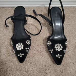 Rhinestone black heels sandals
